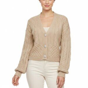 And Now This Women's Tan Silver Embellished Long Sleeve Sweater Cardigan XS